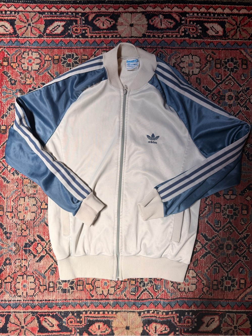 Vintage 80s Adidas ATP Keyrolan Track Jacket USA Made Trefoil Blue White Medium